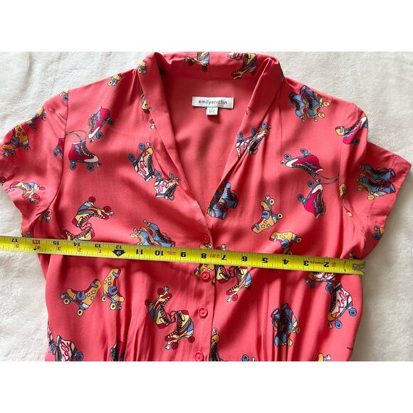 Emily And Fin Roller Skate Dress Sz S Skating Coral Orange Retro Pockets RARE! - Picture 10 of 15